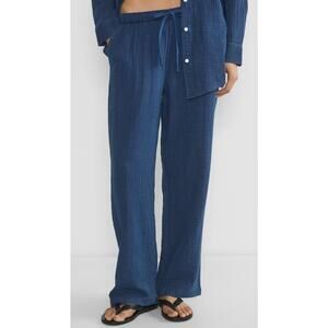 NWT Aritzia Little Moon Air Plush Cotton Pant Womens Large Wide Leg Navy Gauzy